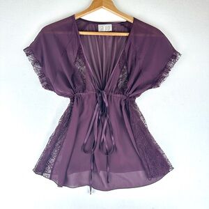 213 Babydoll Sheer Blouse With Lace Dk Purple Vintage Y2K